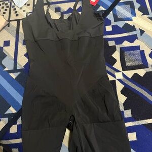 Spanx black open bust mid thigh, body shaper